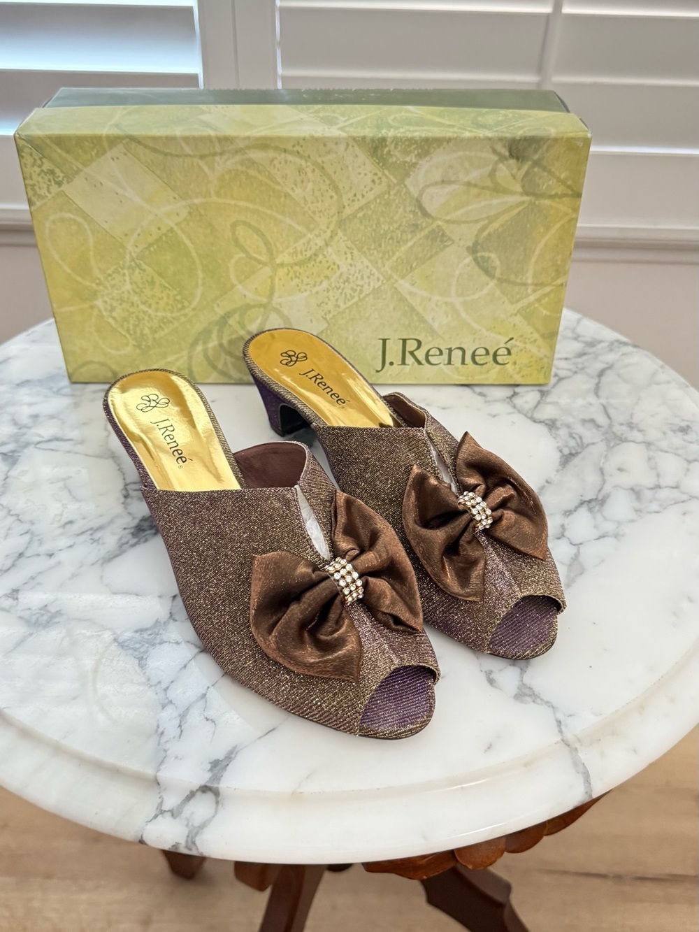 J.Renee Two-Tone Glitter Peep-Toe Mules - Picture 2 of 6